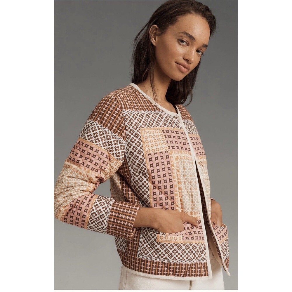 Anthropologie Jacket Women Collarless Quilted Preppy Retro Boho Small NWT